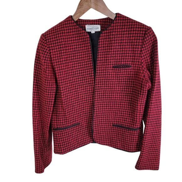Vintage Charlotte Ford Womens Houndstooth Wool Open Blazer size 10 Red Black - Picture 12 of 12